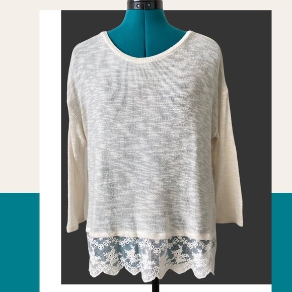 H&M Divided Light Knit Cream with Lace Trim Sweater Womens Size Small - Picture 1 of 7